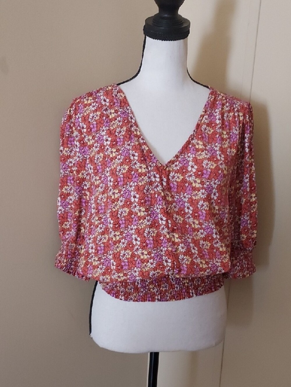 Lush Pink Floral Blouse With Smocked Waist